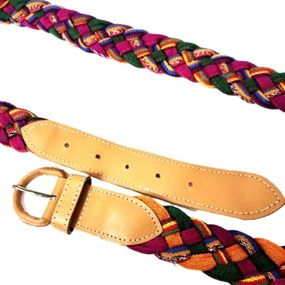 Guatemala Mexican Fabric Leather Colorful Belt Large 42-46"